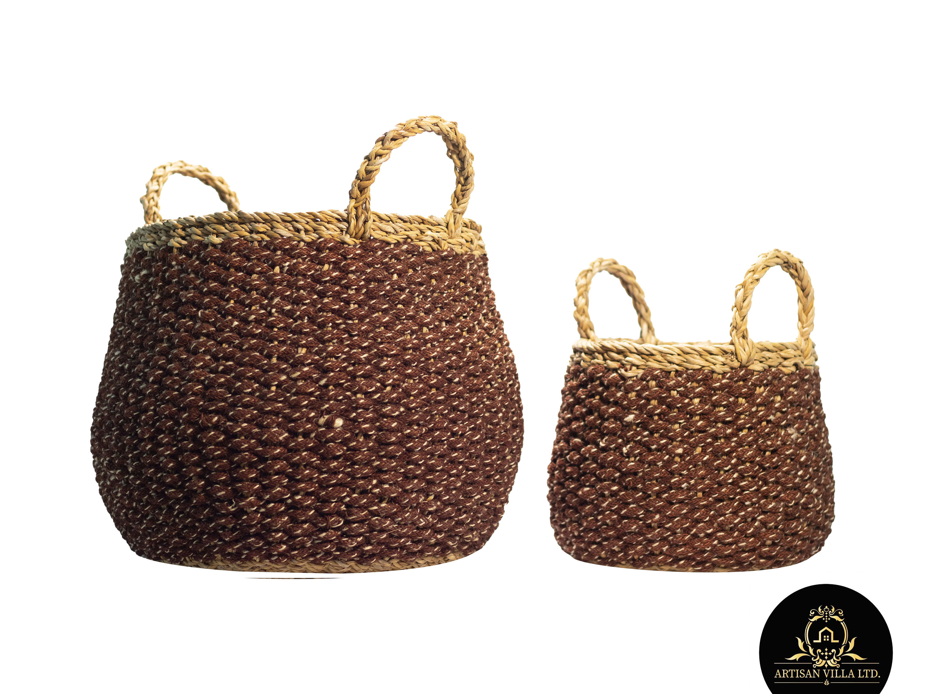 Seagrass and Recycled Fabric Round Egg Storage Basket